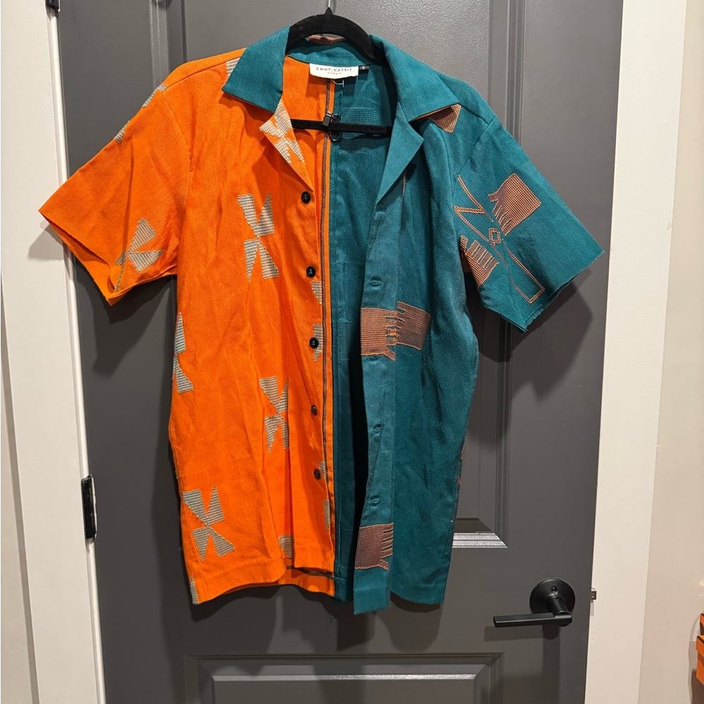 Orange and Teal Patterned Nigerian Shirt